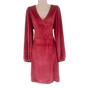 NWT - Velvet Wrap-Style Red Dress with Long Puff Sleeves
